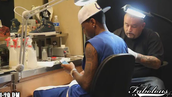 Fabolous Gets A Tattoo Of His Son By Mister Cartoon  | BahVideo.com
