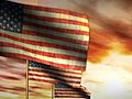 1043 American Flags Billowing With Sunset Sky  | BahVideo.com