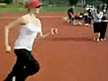 Cute blonde in high jump fail | BahVideo.com