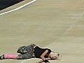 Beautiful Blonde Rollerblader Takes A Spill  | BahVideo.com