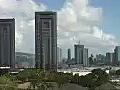 Royalty Free Stock Video HD Footage Glass Windows and Office Building in Downtown Honolulu Hawaii | BahVideo.com