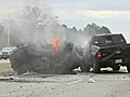Fire fighters put out a vehicle fire after an  | BahVideo.com