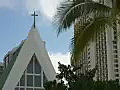 Royalty Free Stock Video HD Footage St Augustine Church Waikiki at Waikiki Beach in Hawaii | BahVideo.com