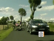 Tour de France riders clipped by news car | BahVideo.com