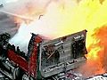 UNCUT Raging Flames Engulf Semi Truck | BahVideo.com