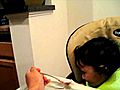 Baby eating dinner and flirting blushing with his aunt | BahVideo.com