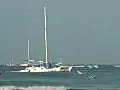 Royalty Free Stock Video HD Footage Catamaran Sailing at Waikiki Beach in Honolulu Hawaii | BahVideo.com