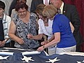 Members of Congress Stitch Flag Destroyed on 9 11 | BahVideo.com