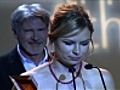 Harrison Ford presents to Mary Lynn Rajskub | BahVideo.com