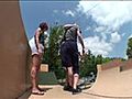 2 guys in 1 pair of shorts try to drop in on a skateboard togeth | BahVideo.com