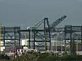 Royalty Free Stock Video HD Footage Large Port Cranes at the Port of Honolulu in Hawaii | BahVideo.com