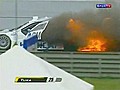 Racer Bails From Flaming Car | BahVideo.com